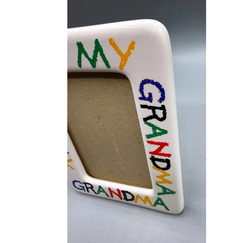 I Love My Grandma Ceramic Picture Frame White Multi Color Crayon Style 4x6 photo